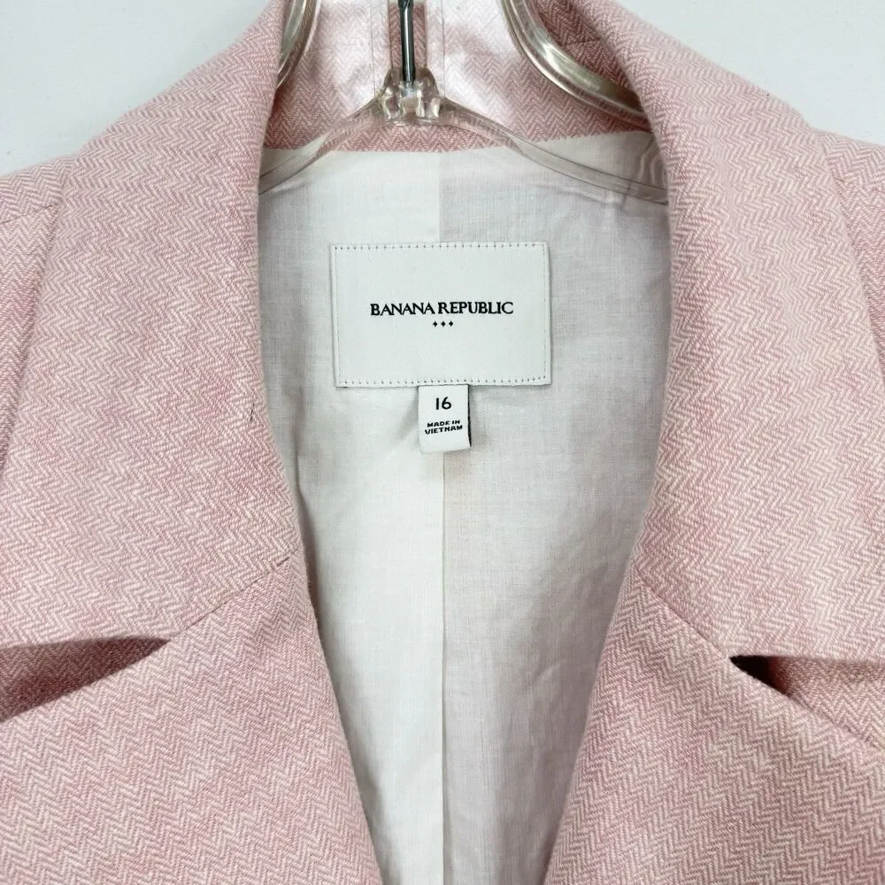 Banana Republic Pink Tailored Blazer Herringbone Cropped Career Womens Size 16